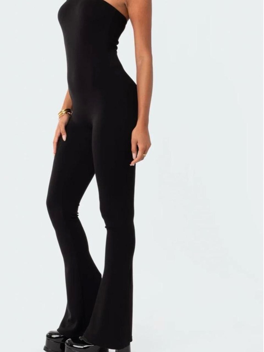 Edikted Strapless Black Flared Jumpsuit